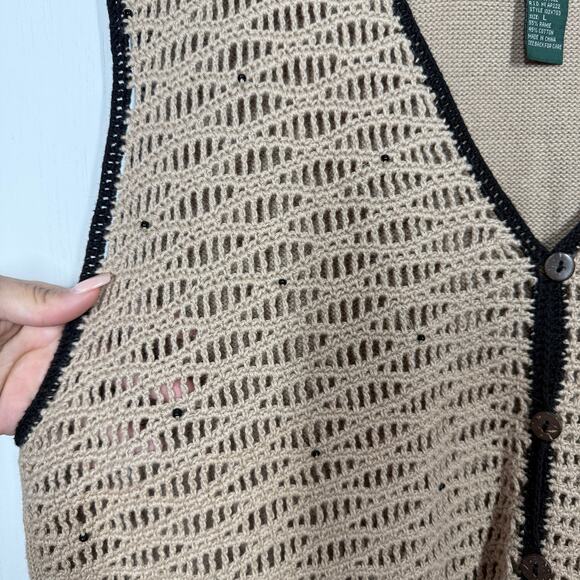 Koret Vtg Sweater Vest Large Brown Beaded Crochet Knit Cottagecore Artsy Neutral - Picture 7 of 9